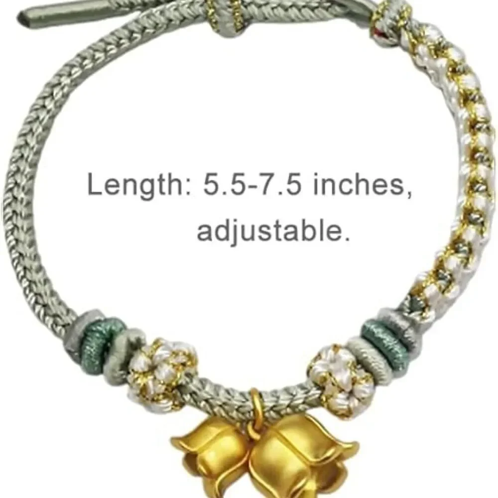 Adjustable Copper and Gold Plated Flower Charm Bracelet for Women Color Green - Picture 4 of 4